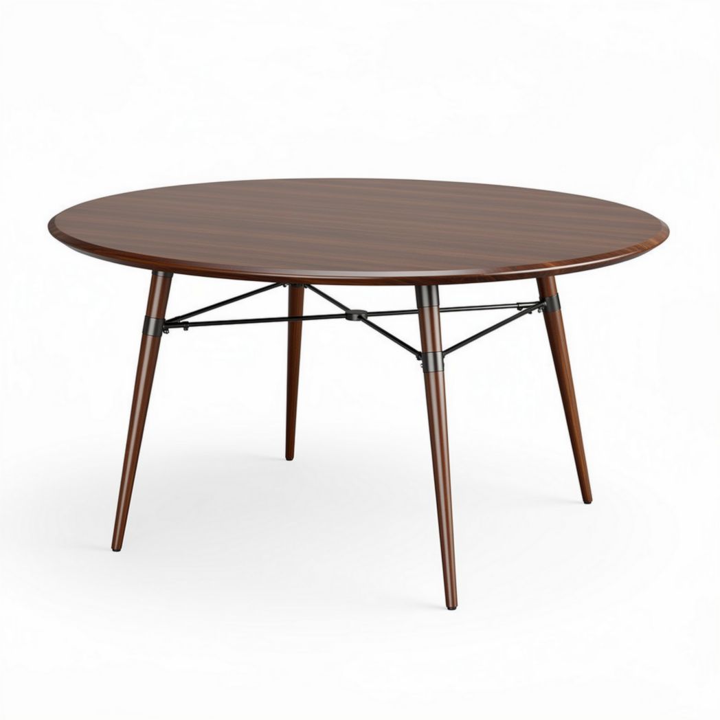 Eikenhouten tafel met een ronde bovenkant en stalen poten 120 x 120 x 75cm
