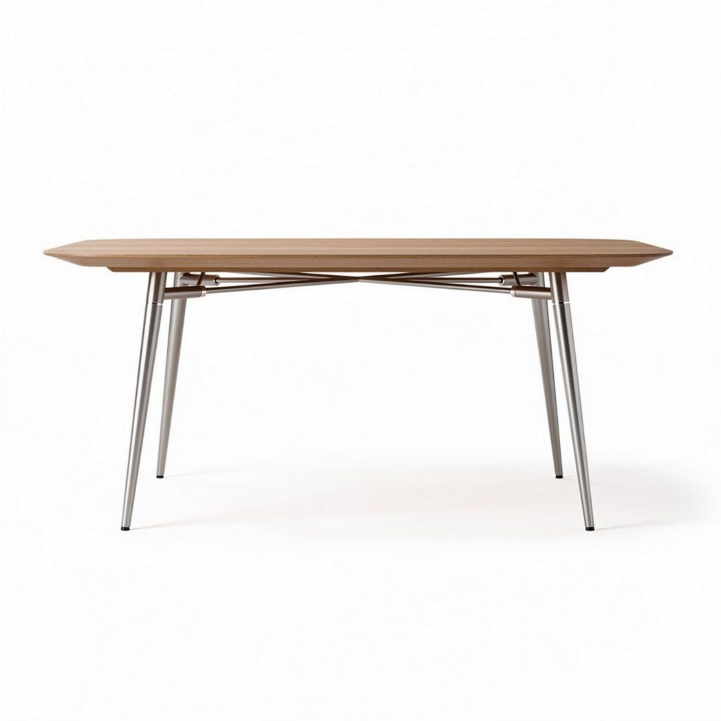Eettafel van hout en staal 150 x 80 x 75 cm met moderne uitstraling