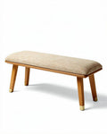 Houten zitbank met stoffen bekleding 100 x 40 x 45cm beige