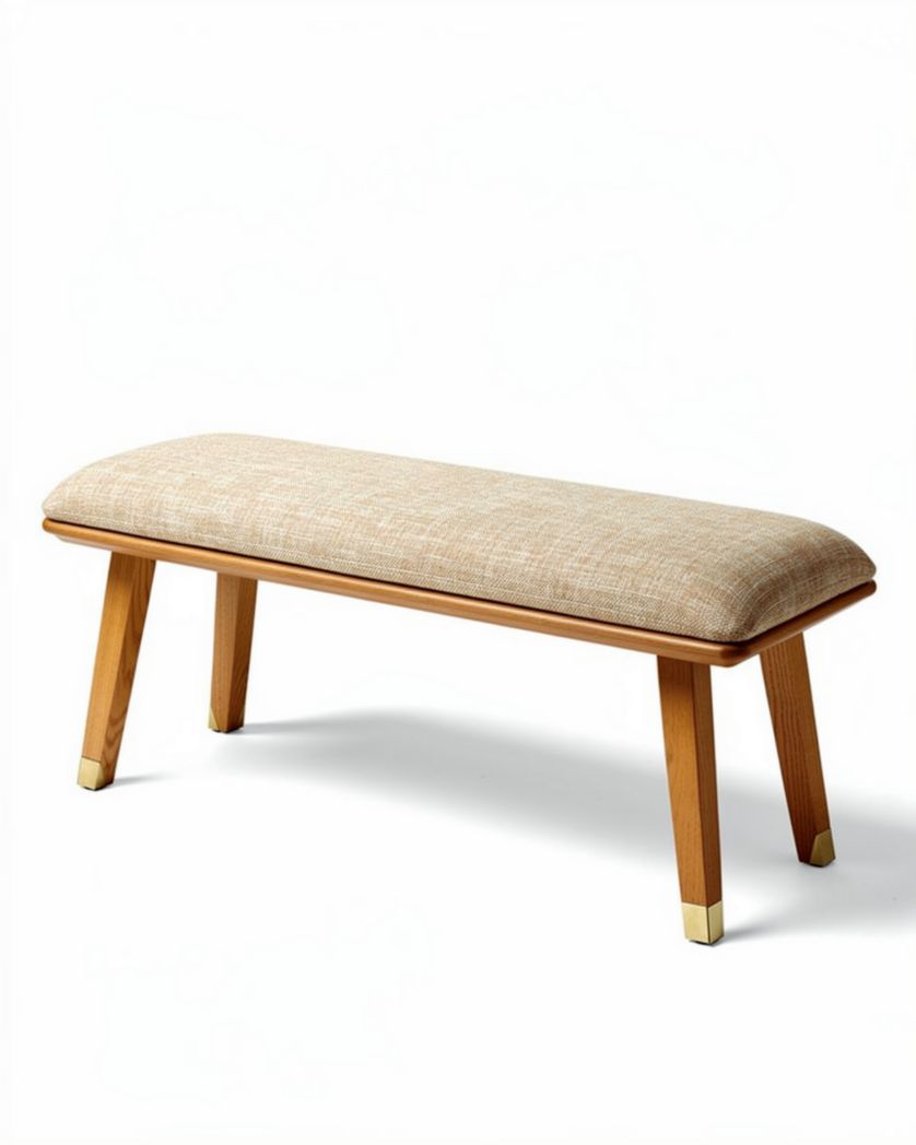 Houten zitbank met stoffen bekleding 100 x 40 x 45cm beige