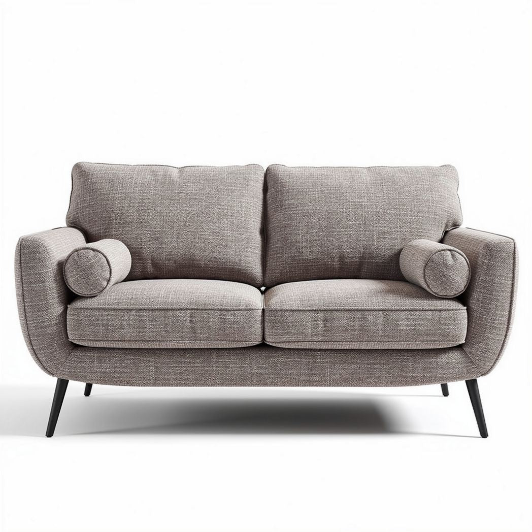 Tweepersoonsbank in grijs met fabric en metalen poten afmetingen 150 x 80 x 85cm