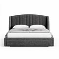 Hoesbed in grijs stof met hoofdeinde afmetingen 210 x 160 x 100cm