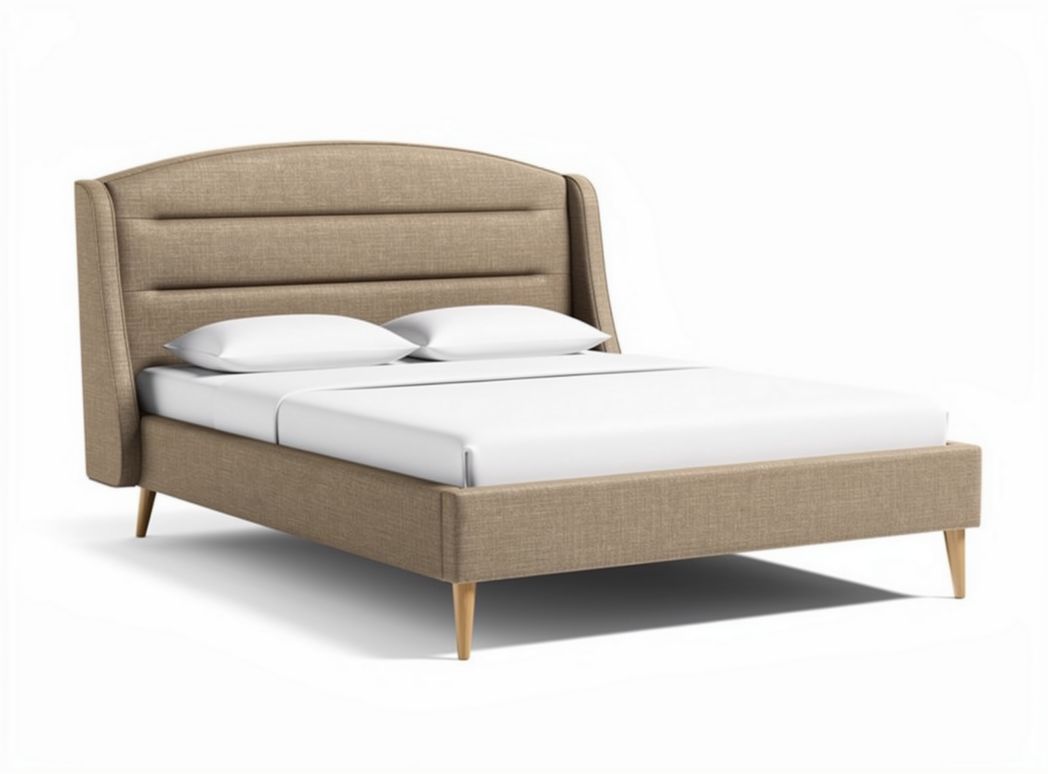 Tweepersoonsbed met gestoffeerde hoofdbord beige 200 x 160 x 100cm