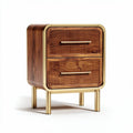 houten nachtkastje met gouden accenten en twee lades 40 x 40 x 60cm