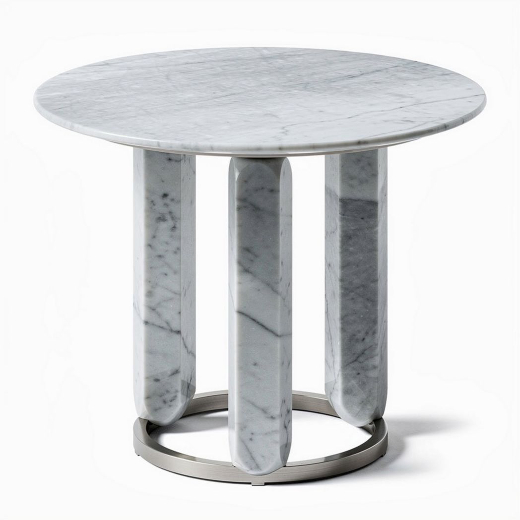 Marmeren bijzettafel met ronde top en metalen basis 60 x 60 x 45cm
