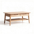 Lage houten salontafel met twee lades en open opbergplank 120 x 60 x 45cm