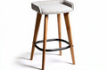 Houten barkruk met stoffen zitting 45 x 45 x 75cm grijs en bruin