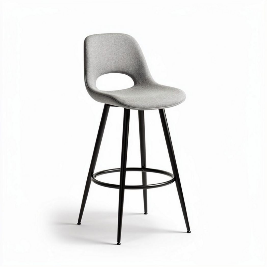 Hoge kruk met stoffen zitting en metalen onderstel in grijs 45 x 45 x 100cm