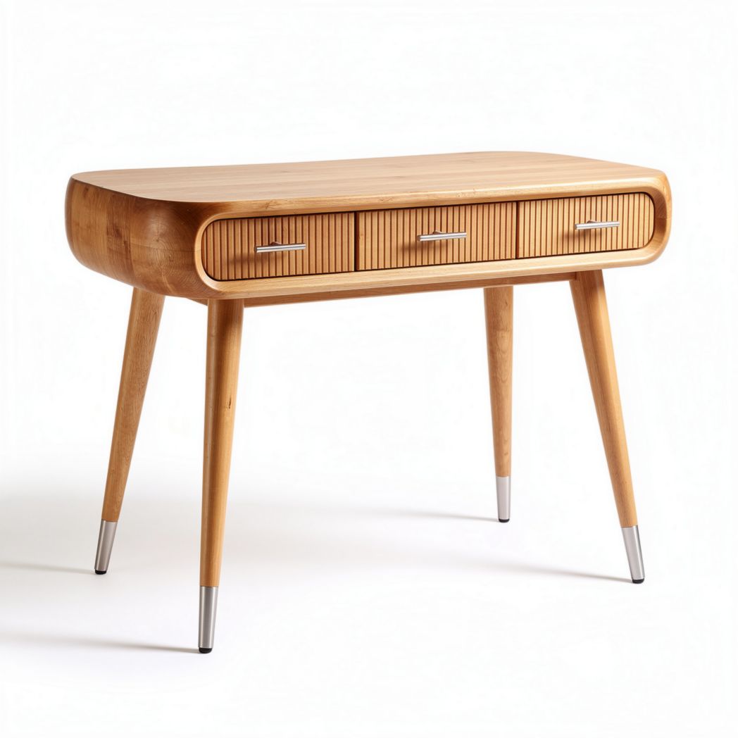 Houten bureau met drie lades en afgeronde hoeken maat 100 x 50 x 75cm