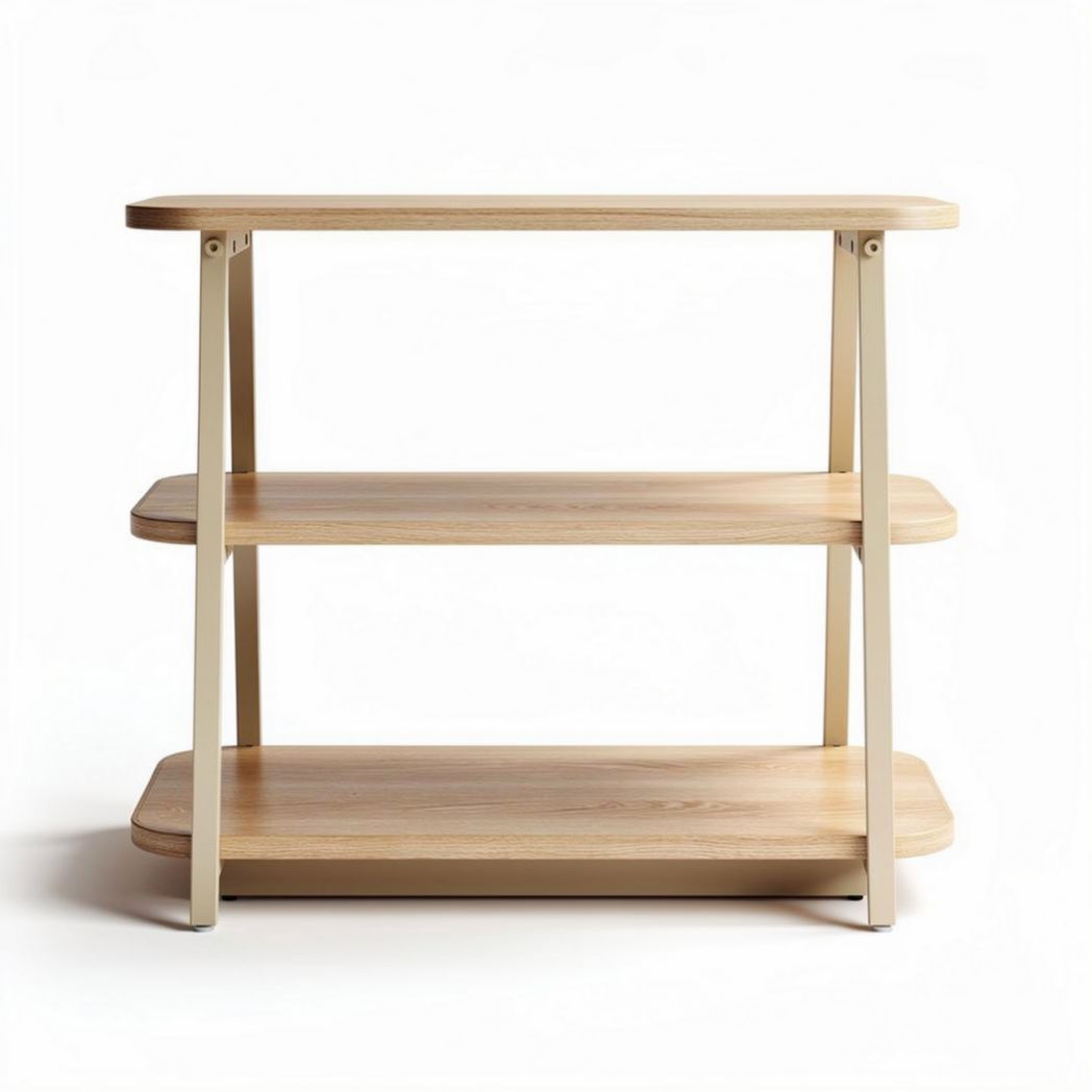 Houten bijzettafel met drie planken en metalen frame 90 x 40 x 80cm