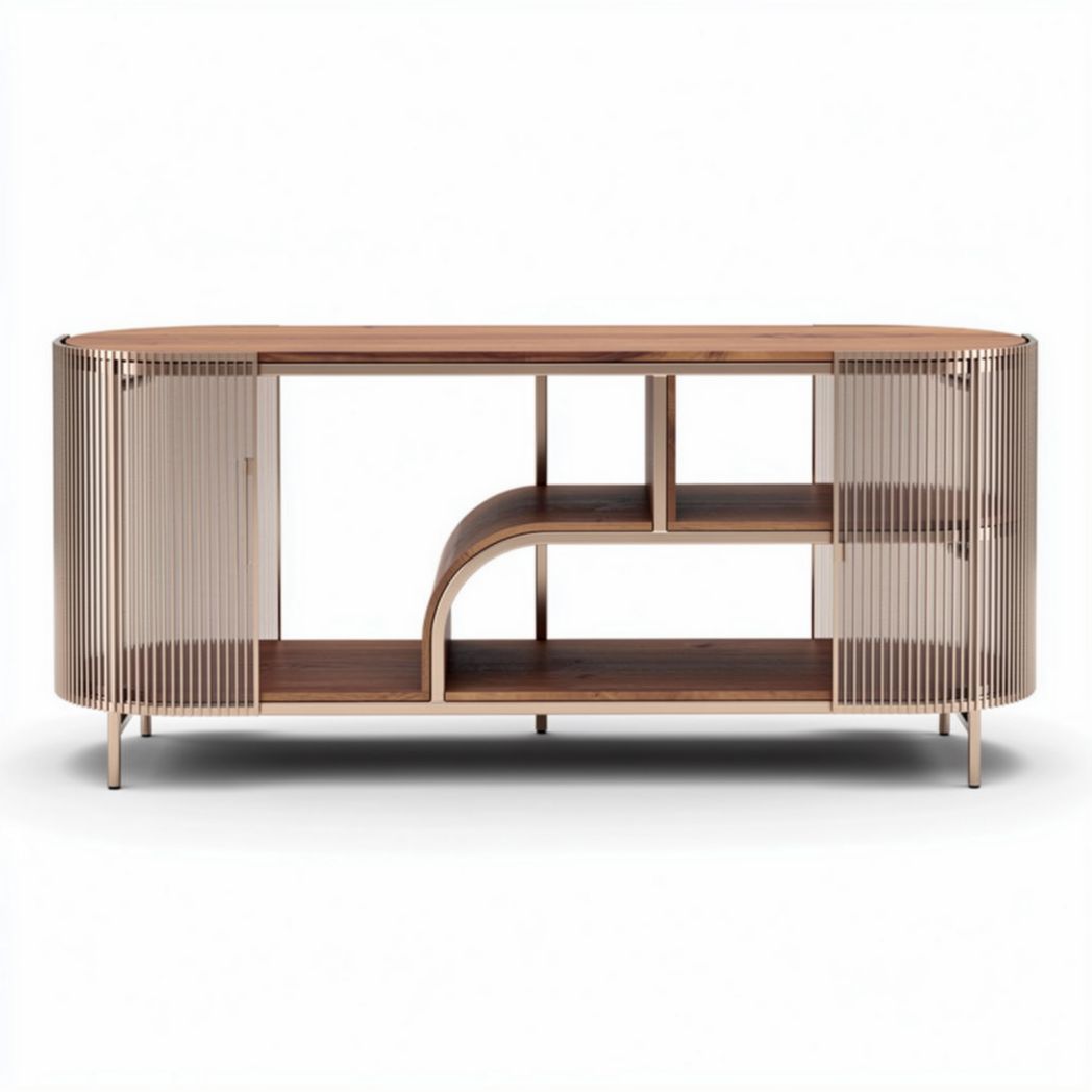 Houten dressoir met glanzende afwerking en open schappen 150 x 40 x 60cm